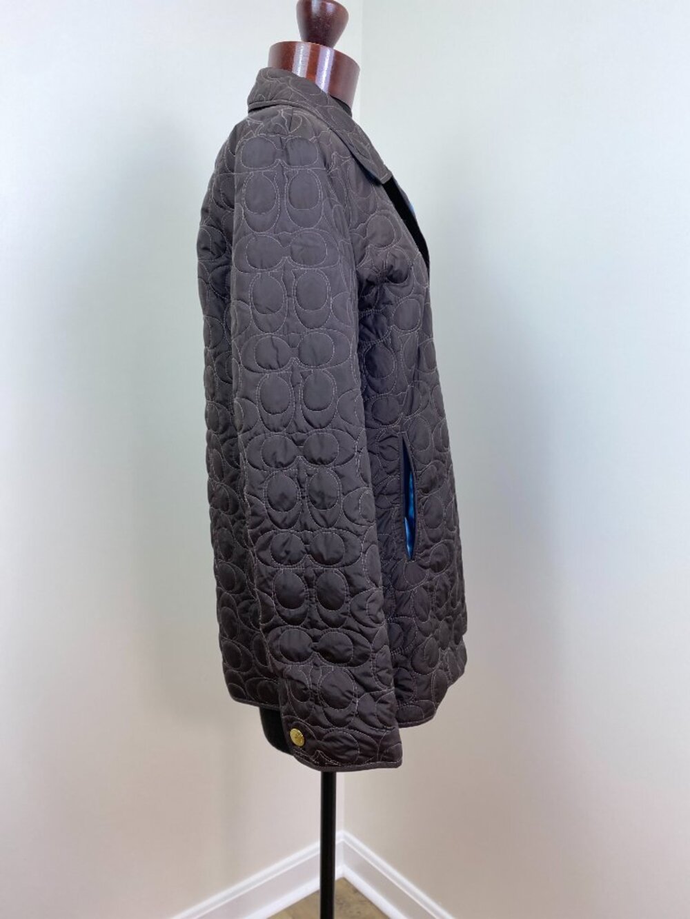 Coach Signature C Quilted Barn Jacket Brown Blue Size M Vintage - Picture 4 of 16